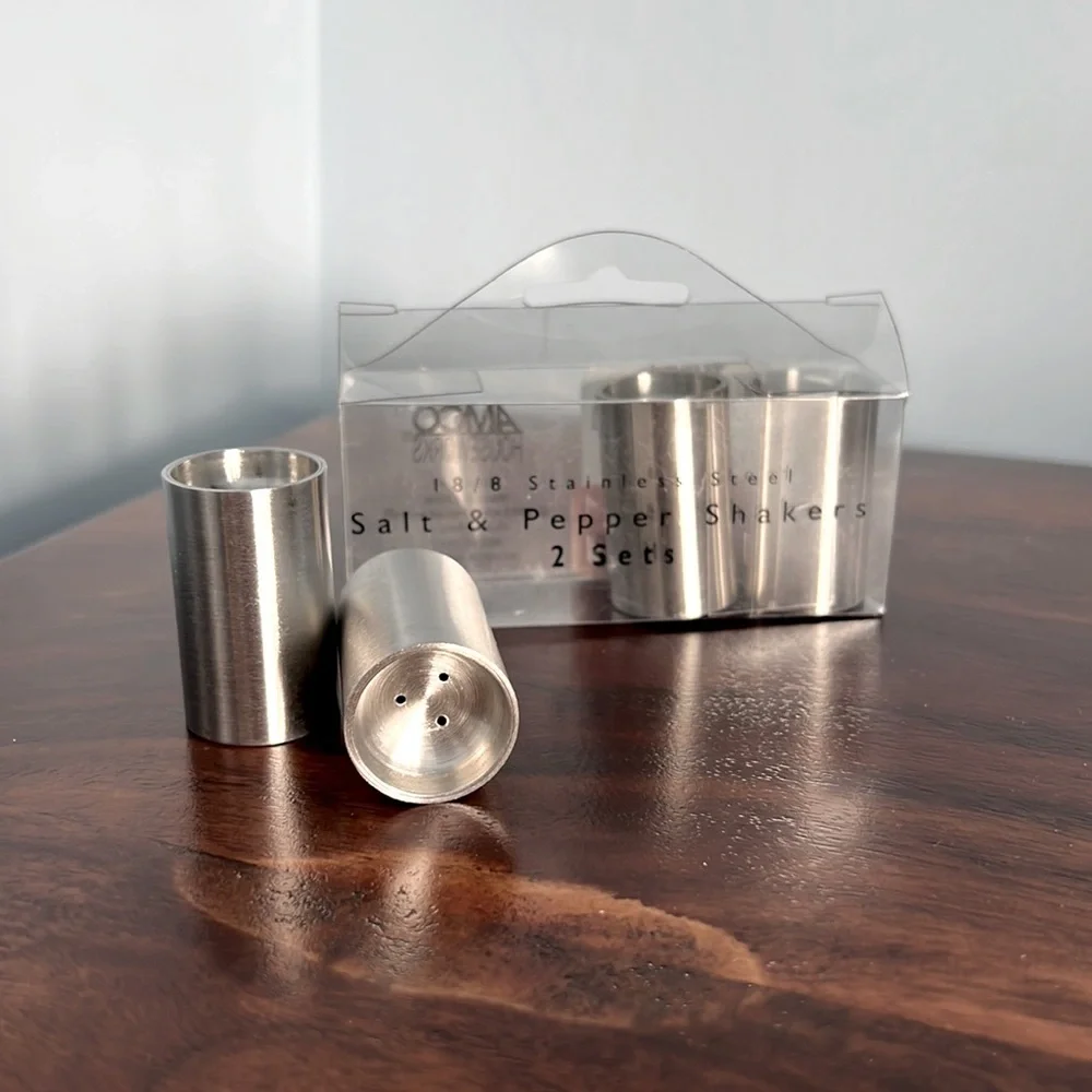 New in box stainless steel salt & pepper shakers | 2 sets - Picture 1 of 3